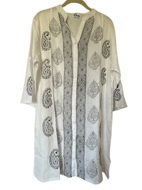 Rhea Handmade Cotton Paisley Print Tunic Shirt Coverup One Size NWT